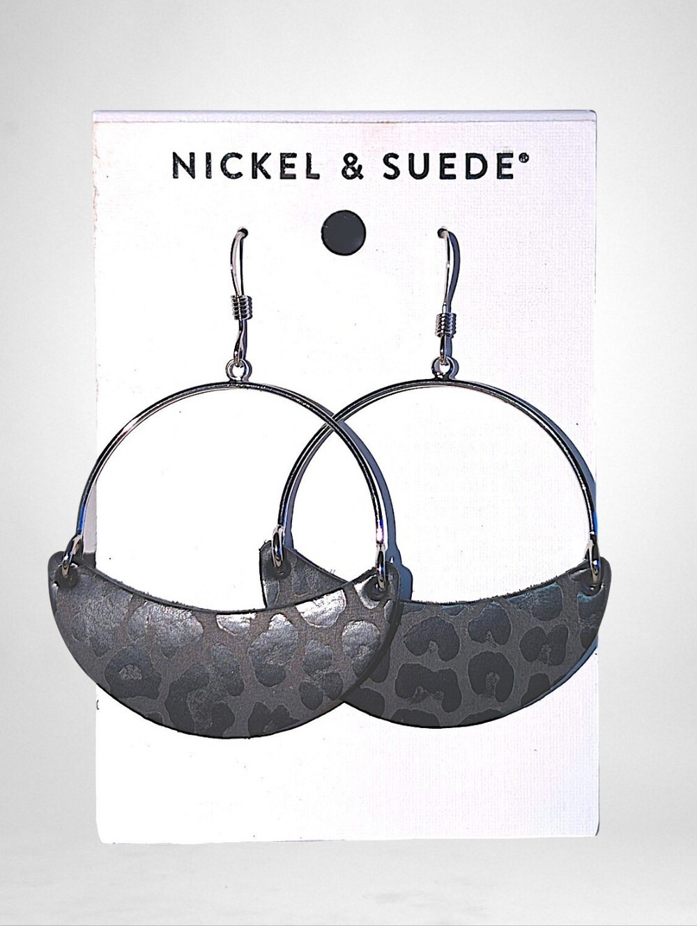 NWOT Nickel & Suede Black Leopard-Print Hoop Earrings